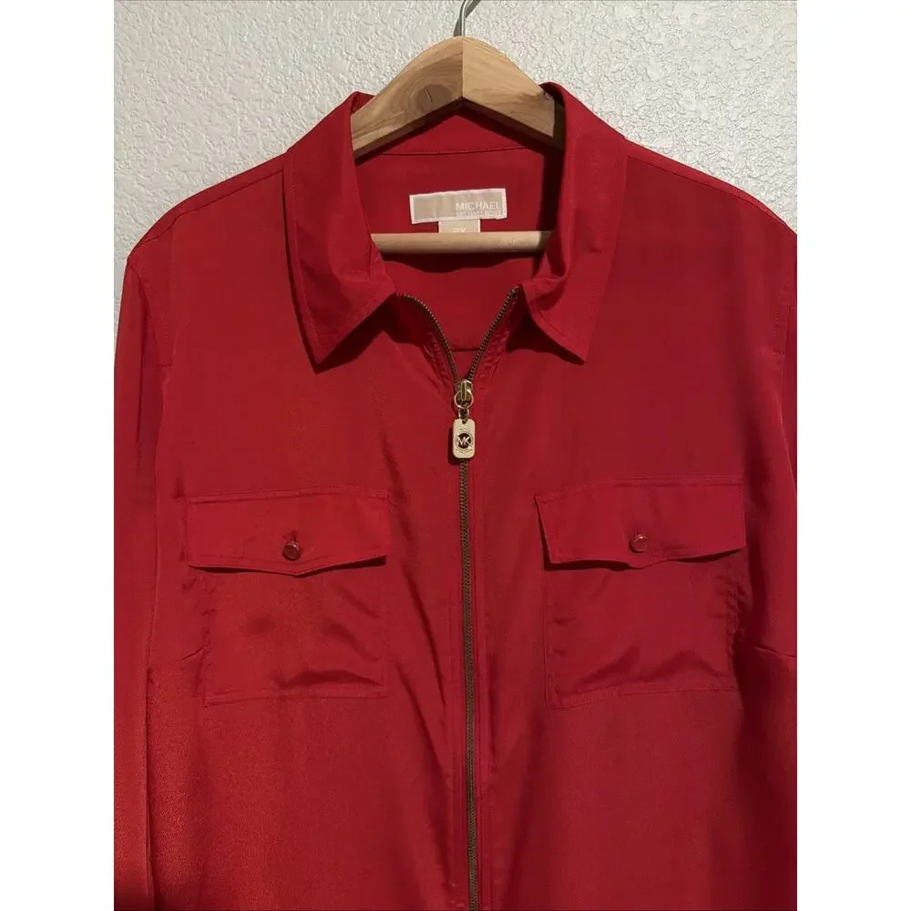 NEW Michael Kors Tunic Top Blouse Modern Luxury Career Red Logo 2X
